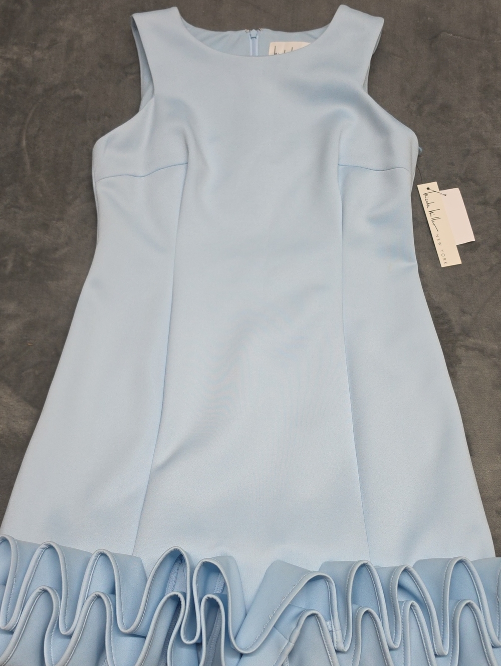 Nicole Miller Light Blue Sleeveless Midi Dress with Ruffled Hem